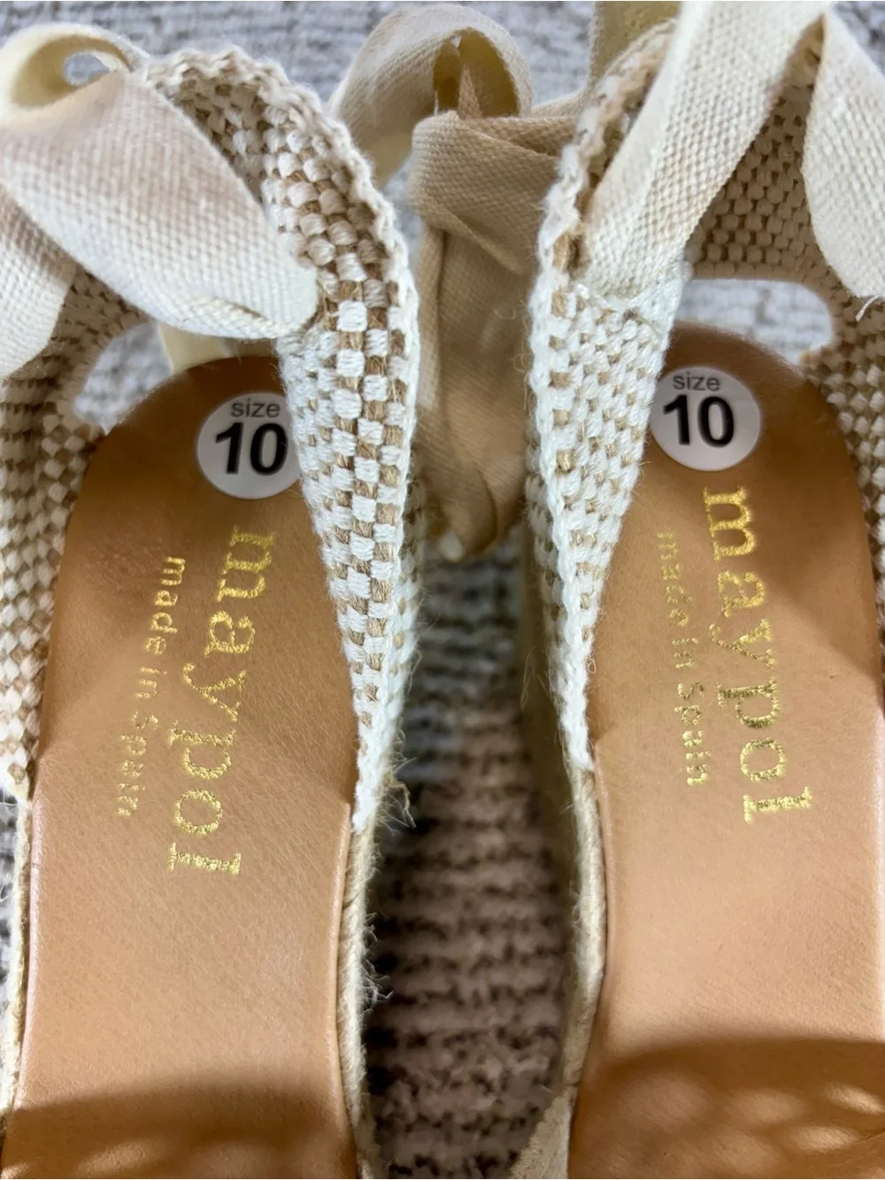 NEW Maypol Women’s Size 10 Beige Lace-Up Crochet Espadrille Wedge Sandals